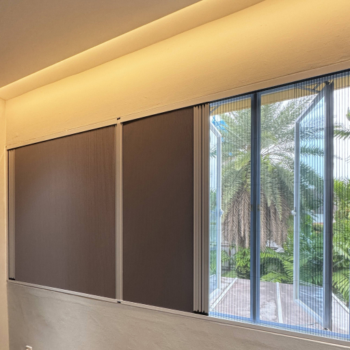 dows fitted with dual blinds and insect mesh for privacy, light control, and insect protection.