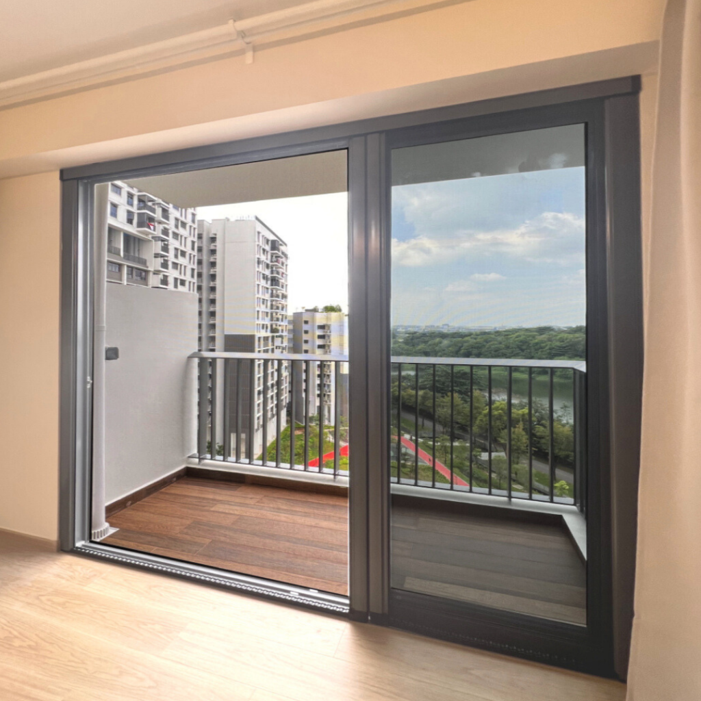 Retractable insect screen for doors installed at balcony to keep insects out.