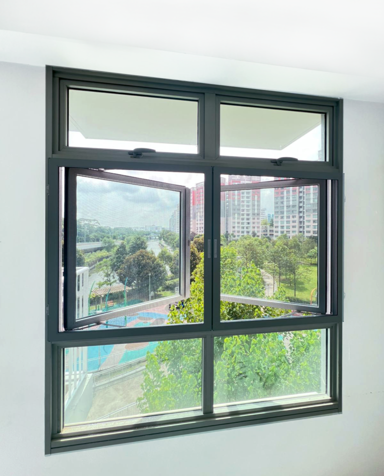 Swing insect screen installed on casement windows featuring durable stainless steel insect mesh for enhanced mosquito protection.