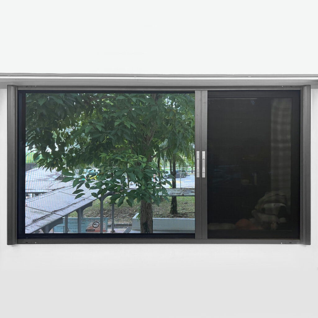 Retractable cat mesh for windows installed on sliding windows to keep cats safe while allowing airflow