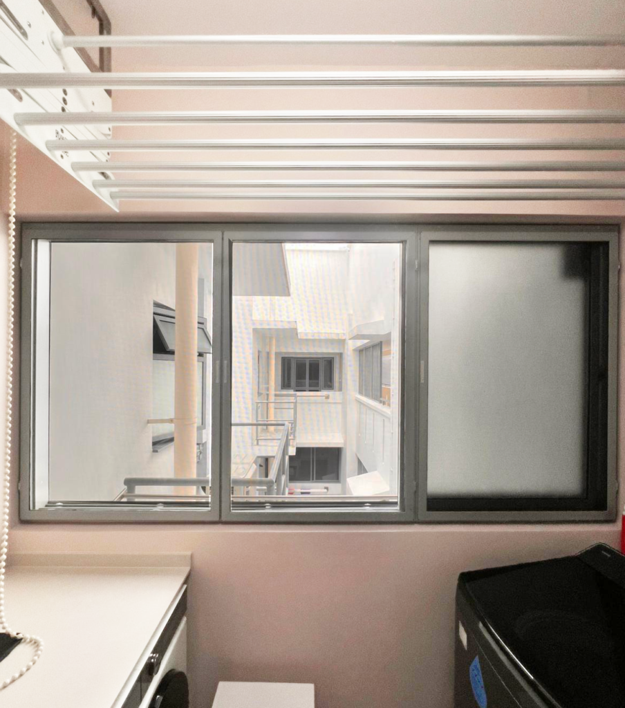 Swing insect screen with stainless steel mesh installed on HDB BTO service yard sliding window for mosquito protection